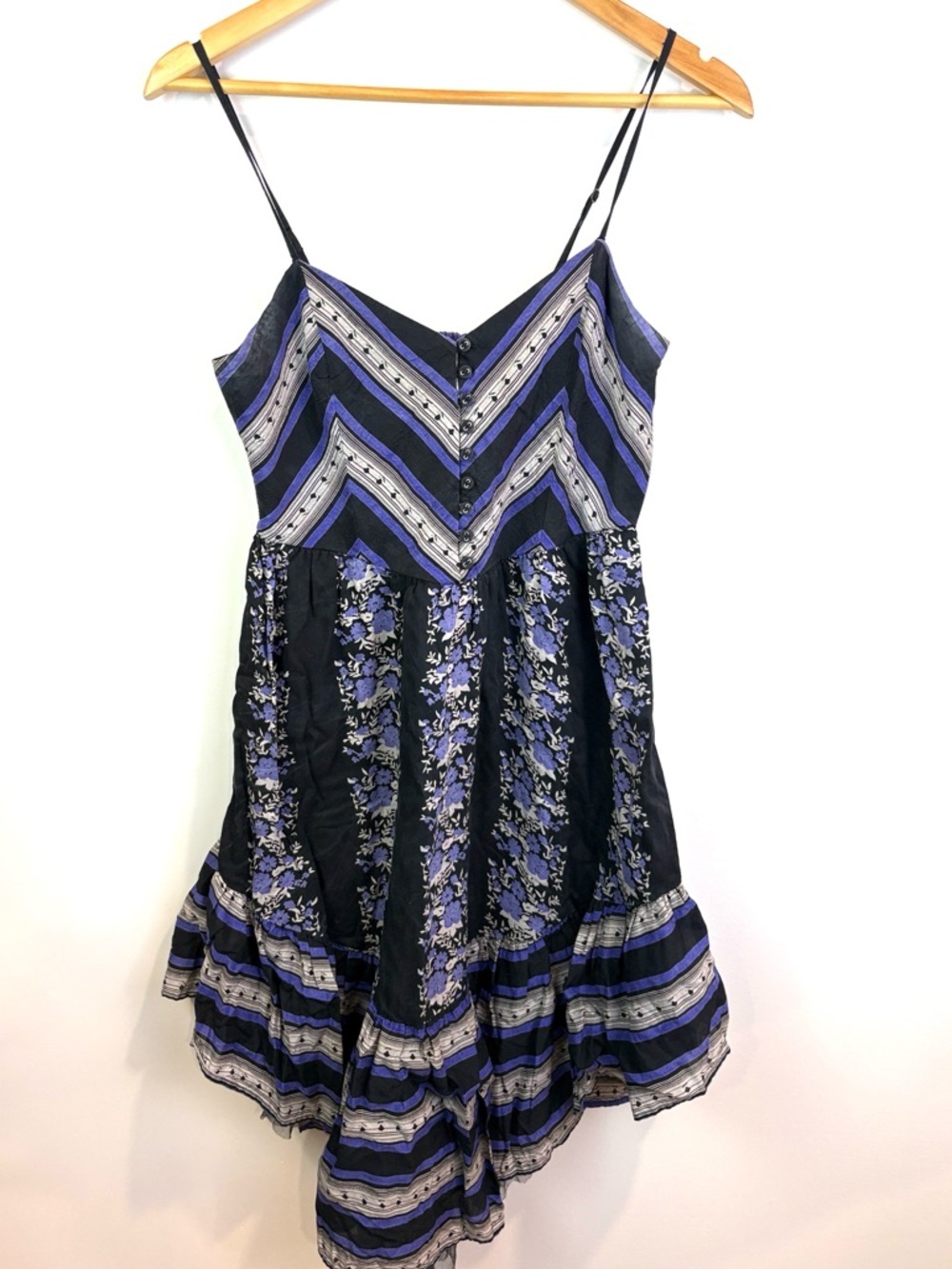 Free People Black and Lavender Floral Strappy Summer Dress size 2